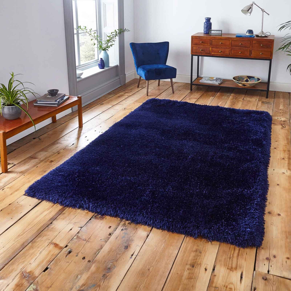 (Dark Blue, 60 x 120 cm) 8cm Thick Fluffy Shaggy Rug Small Large Mat Shag Pile Super Soft Warm Carpet Rugs