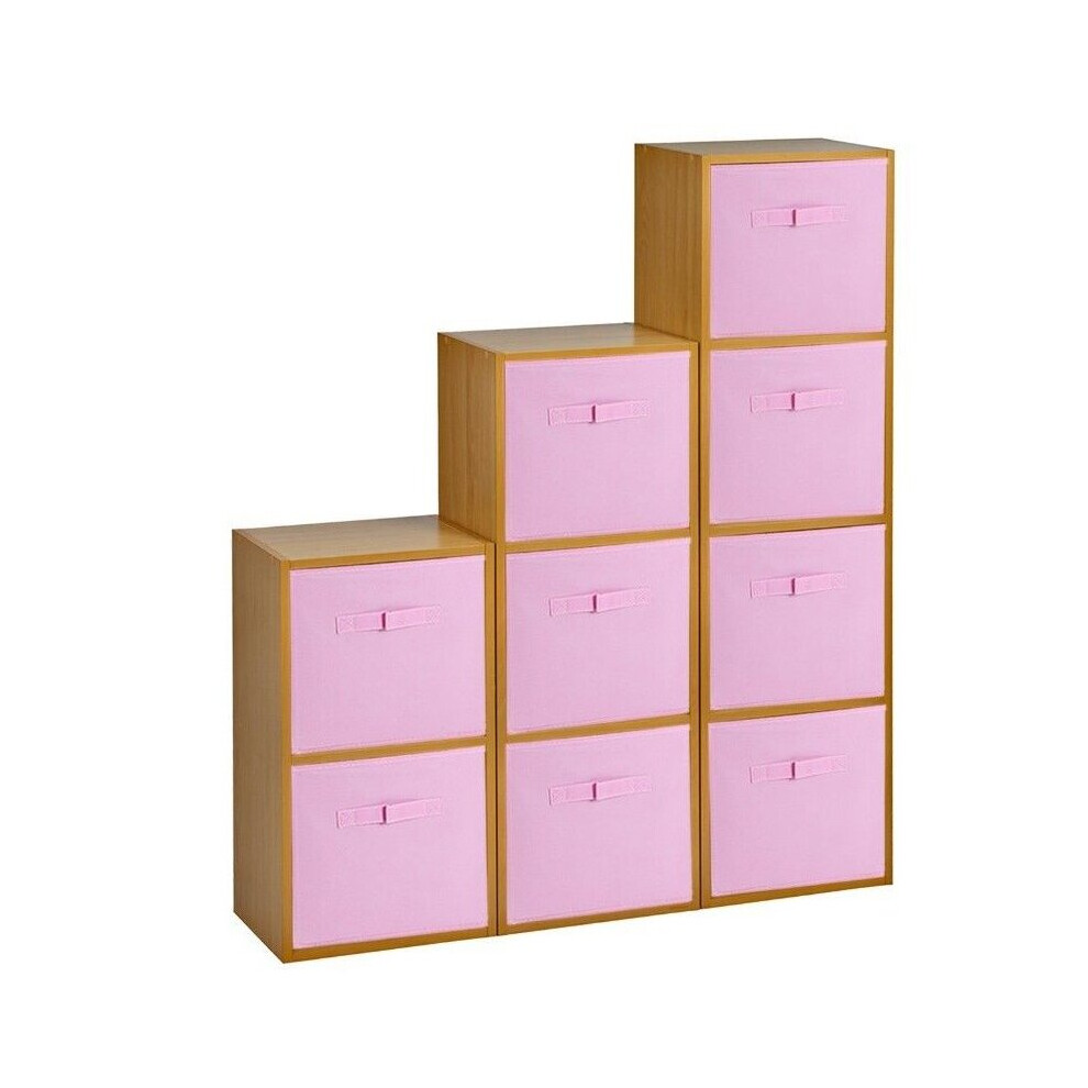 Urbn Living (Beech, Light ) 9 Cubed Wooden Storage Units Shelves + 9 Drawers Pink
