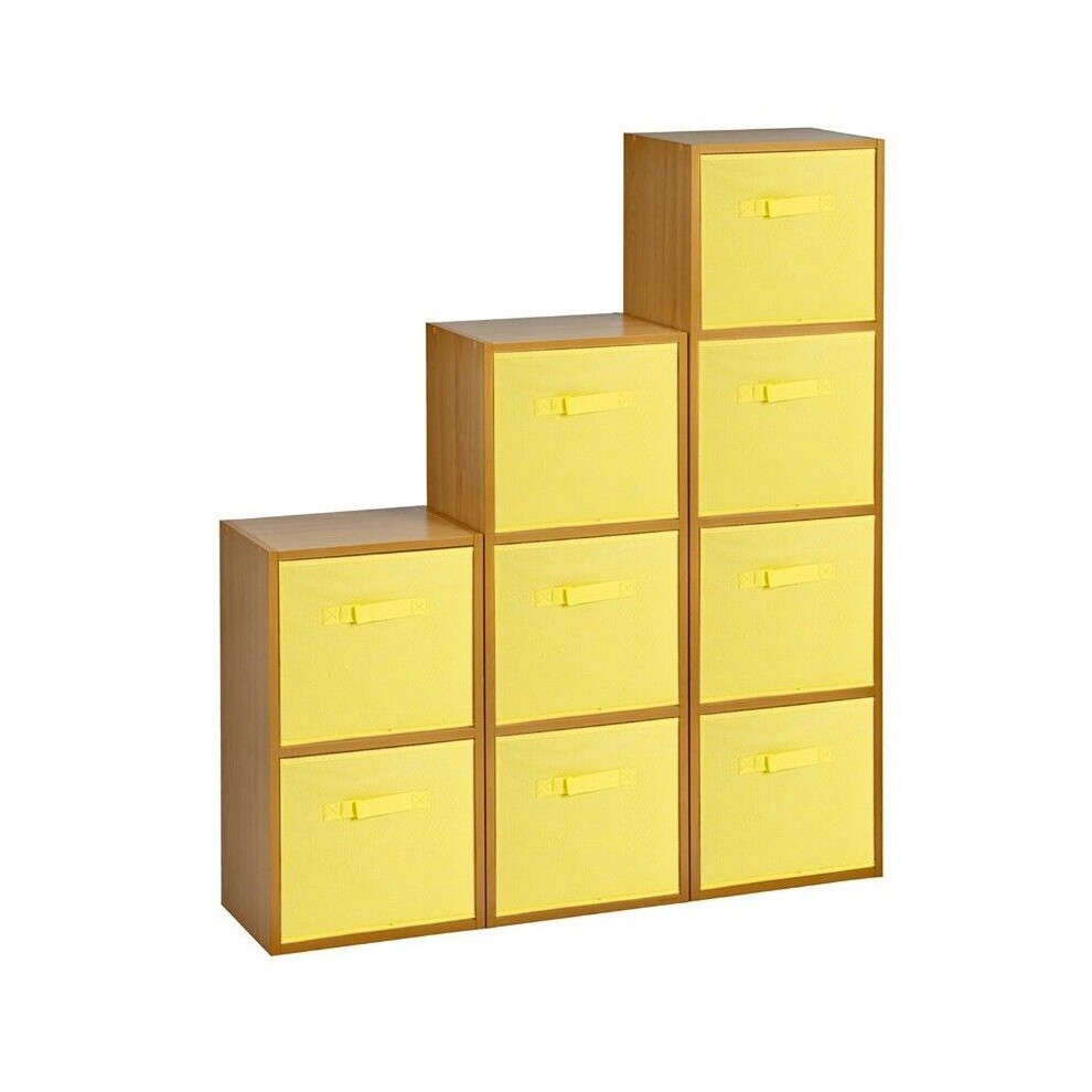 (Beech, Yellow) 9 Cubed Wooden Storage Units Shelves + 9 Drawers