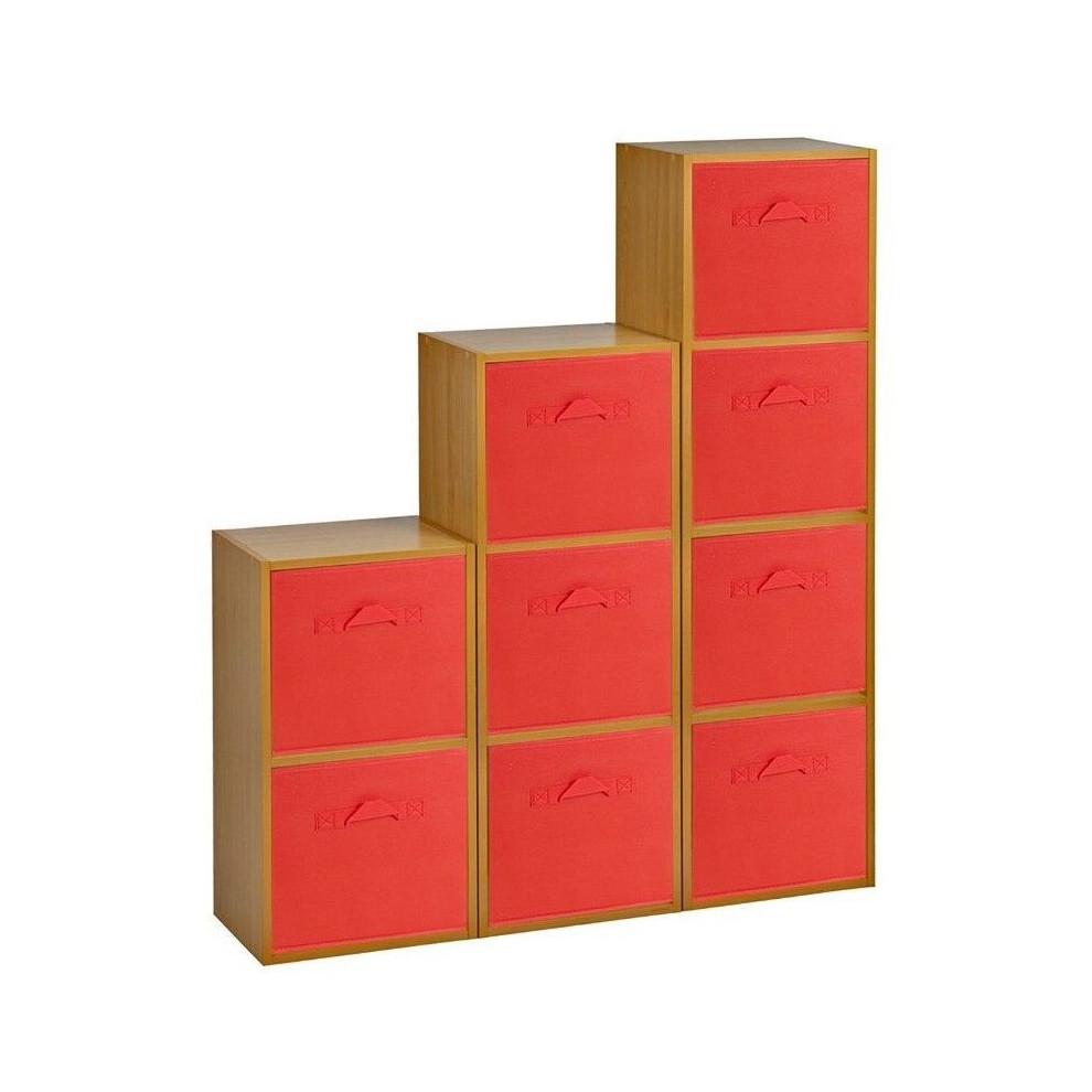 Urbn Living (Beech, ) 9 Cubed Wooden Storage Units Shelves + 9 Drawers Red