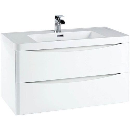 (High Gloss White) Aquariss -  Wall Mounted Vanity Unit With Basin