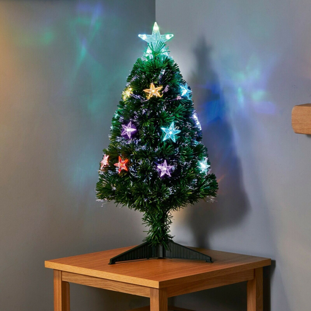 (80cm (2.6ft)) Premier Fibre Optic Star Tree w/Multi Colour LED Lights - 4 Sizes, 60 to 180cm!