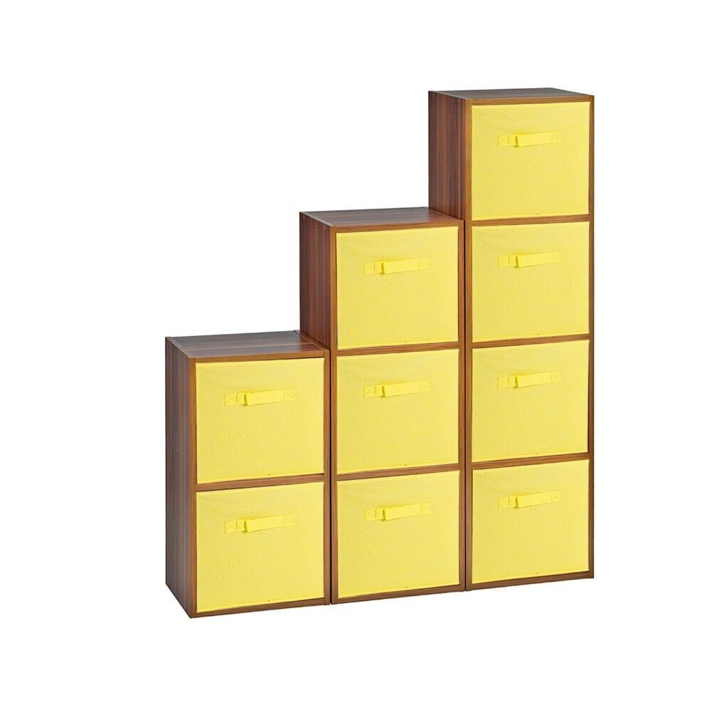 (Oak, Yellow) 9 Cubed Wooden Storage Units Shelves + 9 Drawers