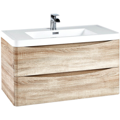 (Oak) Aquariss -  Wall Mounted Vanity Unit With Basin
