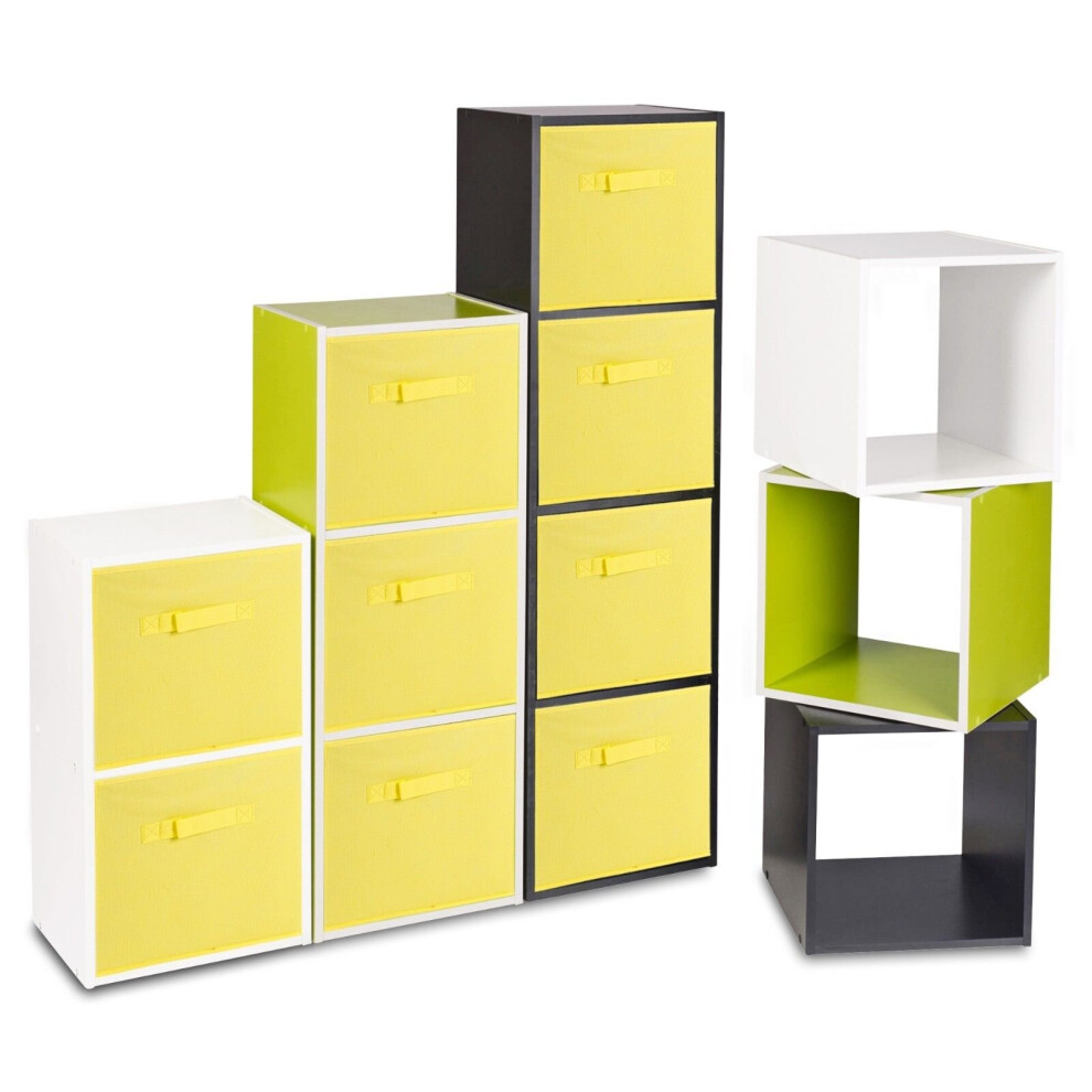 (White, Yellow) 9 Cubed Wooden Storage Units Shelves + 9 Drawers