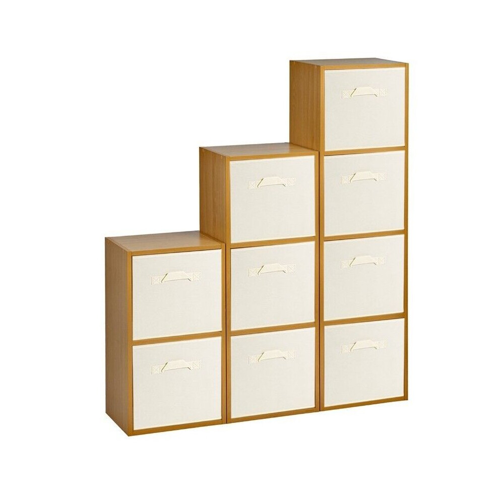 (Beech, Cream) 9 Cubed Wooden Storage Units Shelves + 9 Drawers