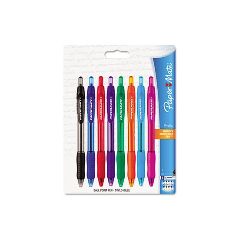 Paper Mate 54549 Profile Ballpoint Retractable Pen  Assorted Ink  Bold  8 per Set