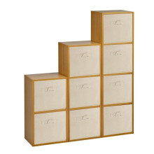 (Beech, Beige) 9 Cubed Wooden Storage Units Shelves + 9 Drawers