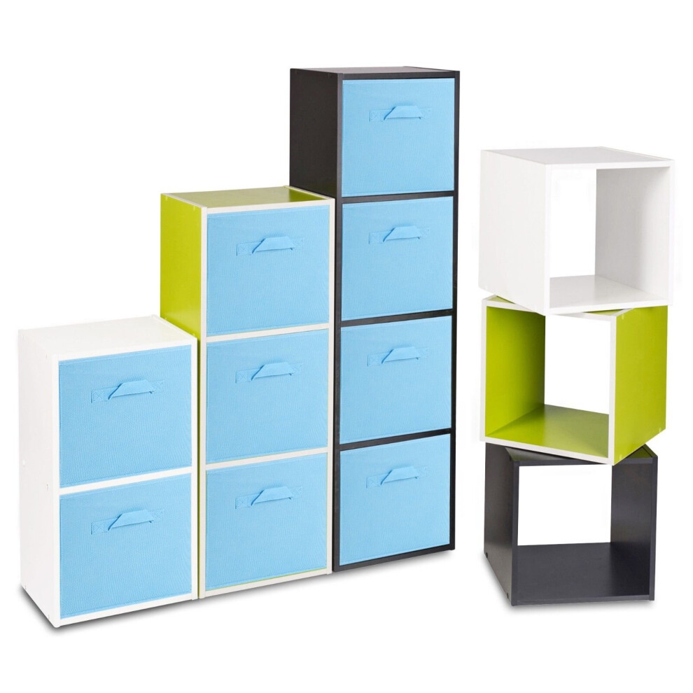 (Black, Sky Blue) 9 Cubed Wooden Storage Units Shelves + 9 Drawers