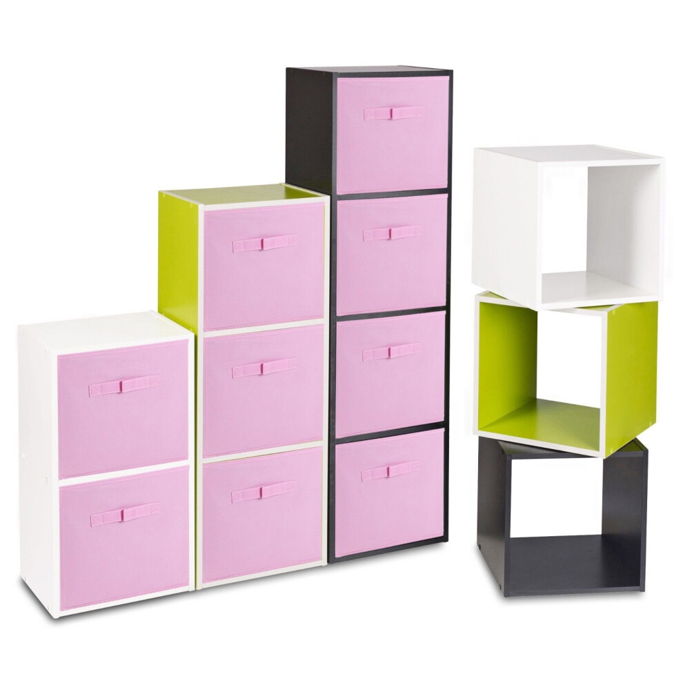 (Black, Light Pink) 9 Cubed Wooden Storage Units Shelves + 9 Drawers