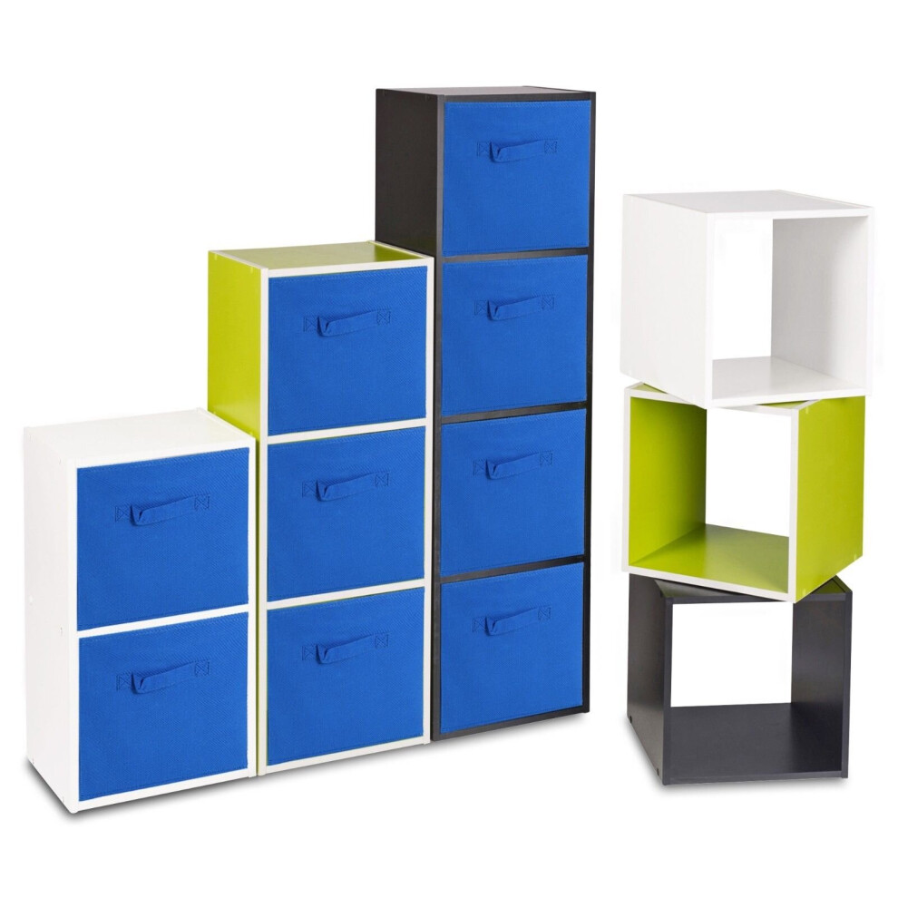 (Black, Dark Blue) 9 Cubed Wooden Storage Units Shelves + 9 Drawers