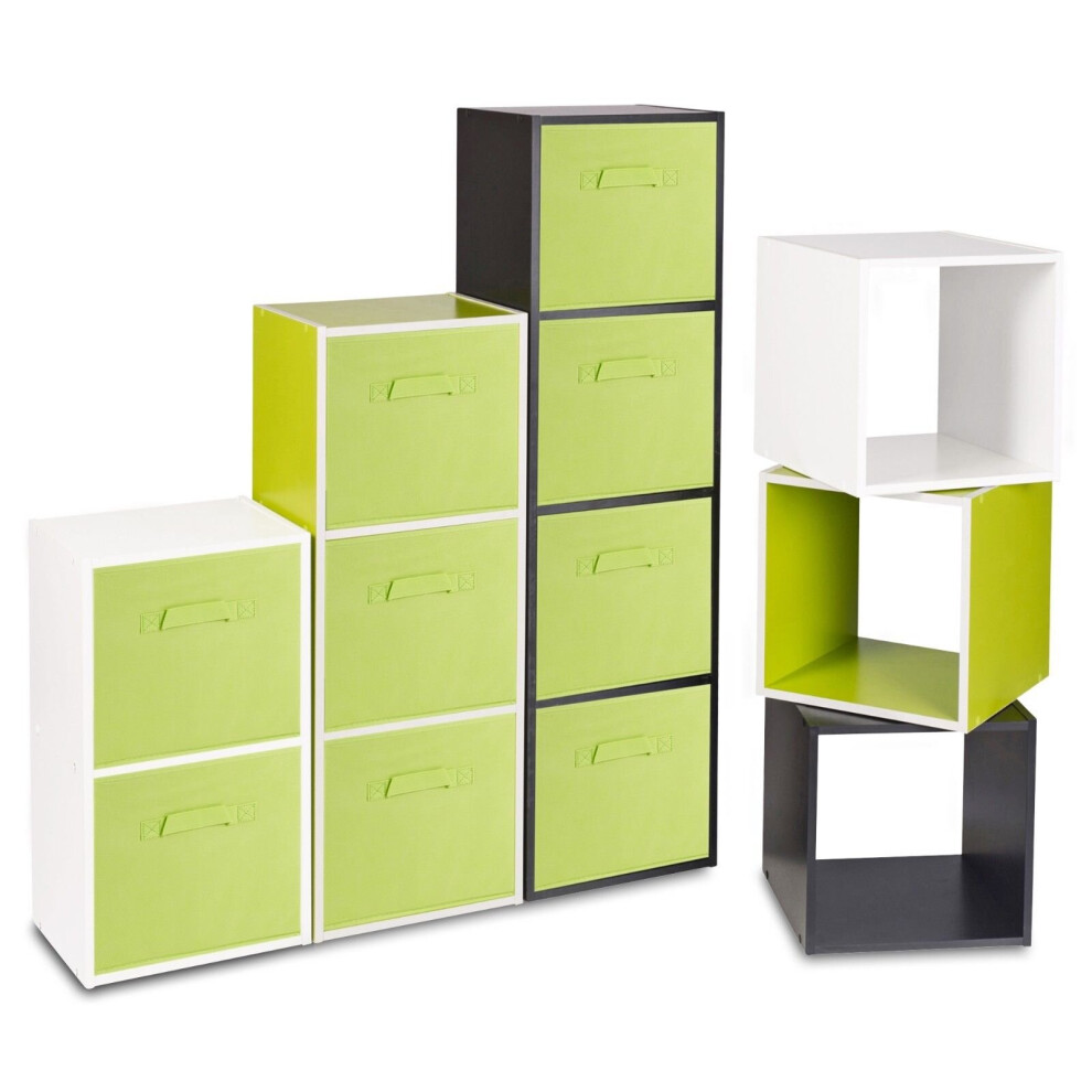 (White, Green) 9 Cubed Wooden Storage Units Shelves + 9 Drawers