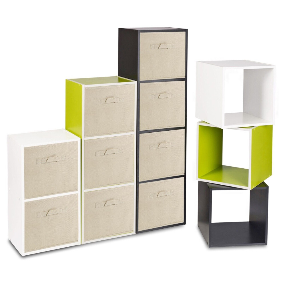 (White, Beige) 9 Cubed Wooden Storage Units Shelves + 9 Drawers