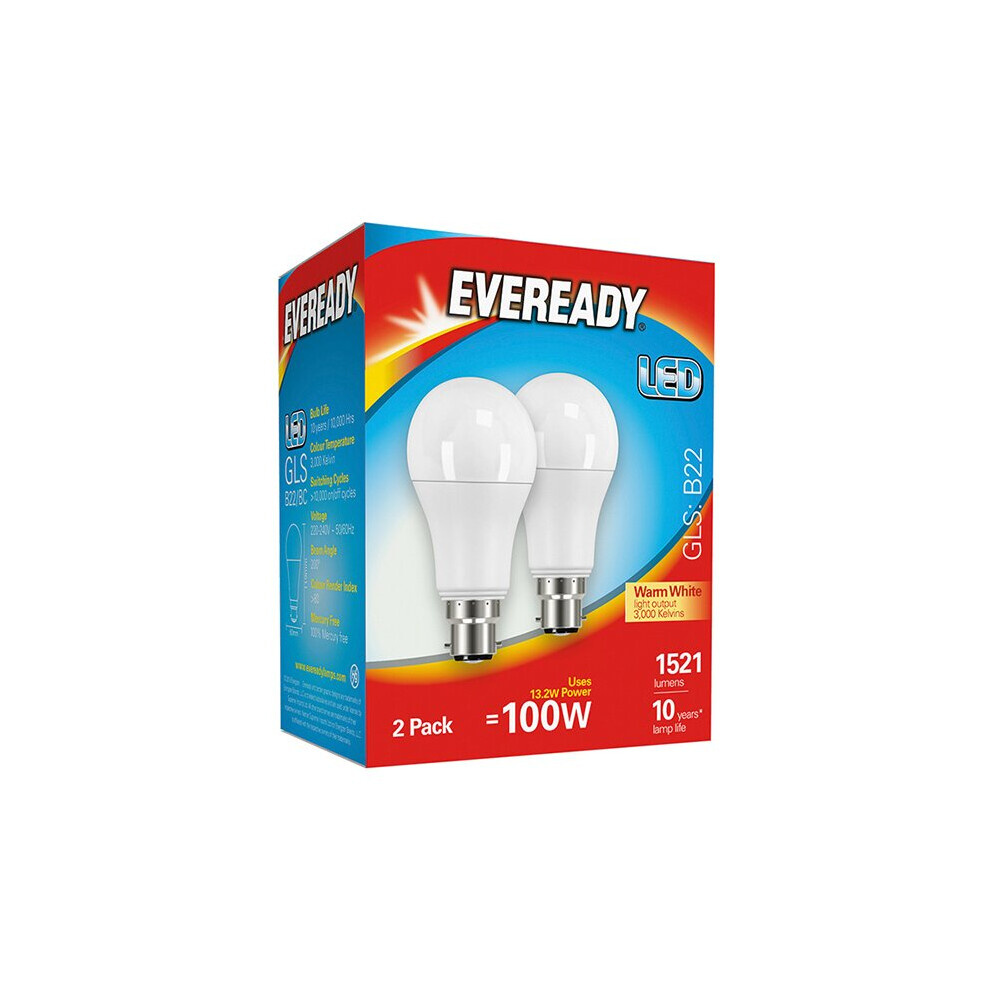 Eveready LED GLS 1521 Lumen B22 Warm White x 2 S15305