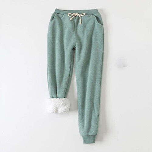 Sherpa Faux Fur Lined Joggers Green, M) Sherpa Lined Faux