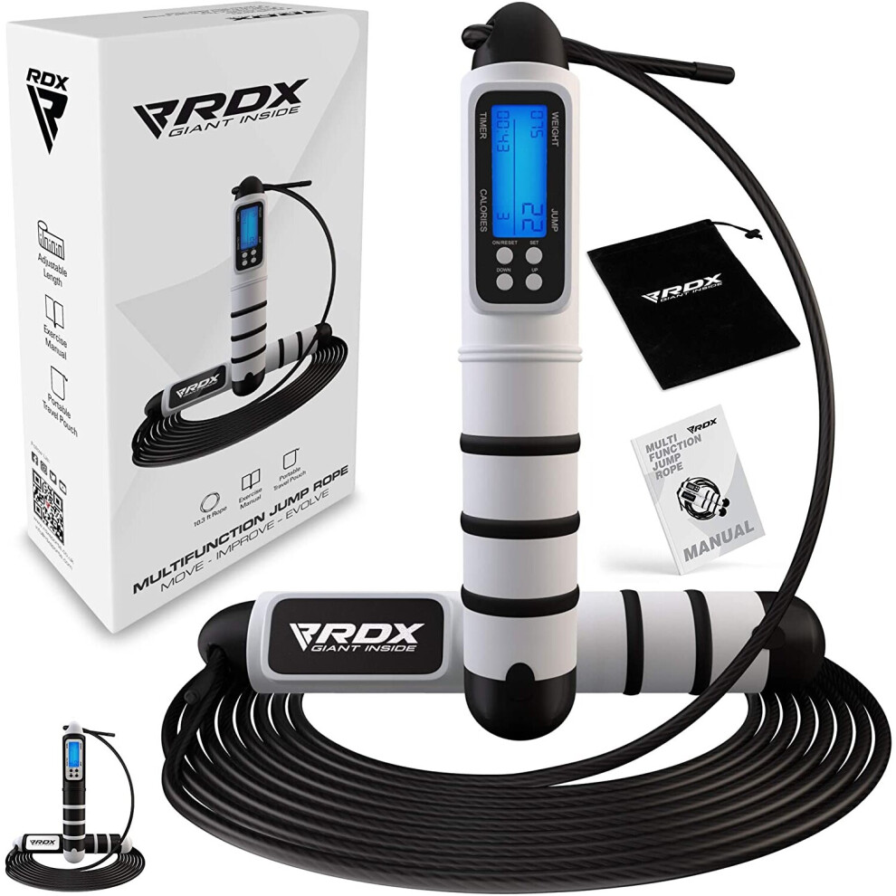 (White) RDX Skipping Rope Digital with Calorie Counter 