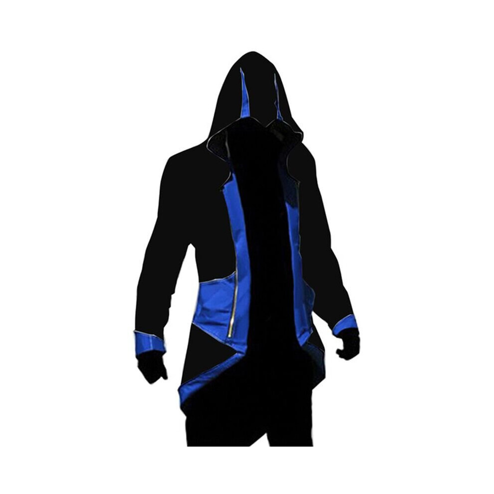 (BlackBlue, XL) Trench Steampunk Coat Outwear Tops Mens Medieval Gothic Punk Hooded Long Jacket