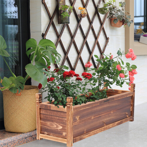 Wood Planter Box Outdoor Garden Rectangular Planter Flowers Box 2