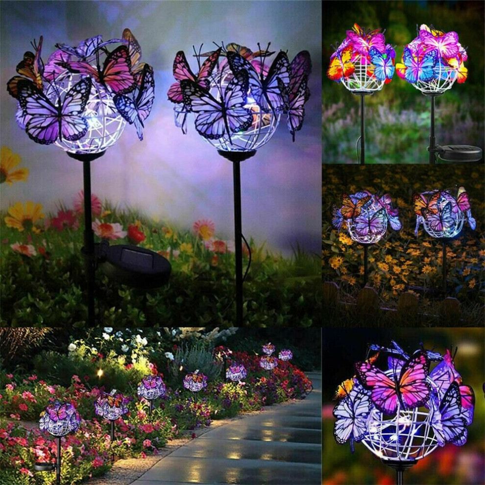 2X Solar Powered LED Butterfly /Firework Stake Lights Garden Yard Outdoor Lamp