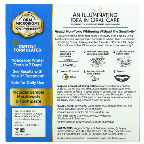 Lumineux Oral Essentials, Whitening Strips, 28 Strips 2