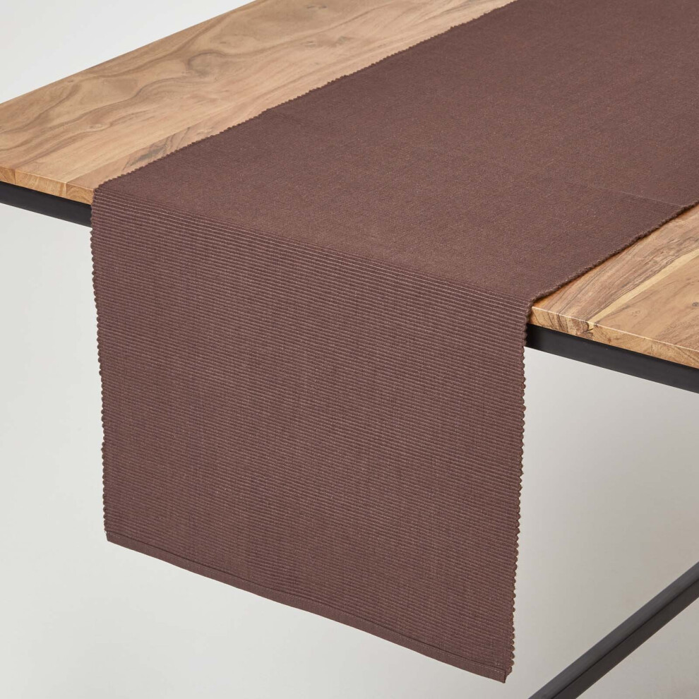Homescapes (Chocolate) Cotton Plain Table Runner Brown