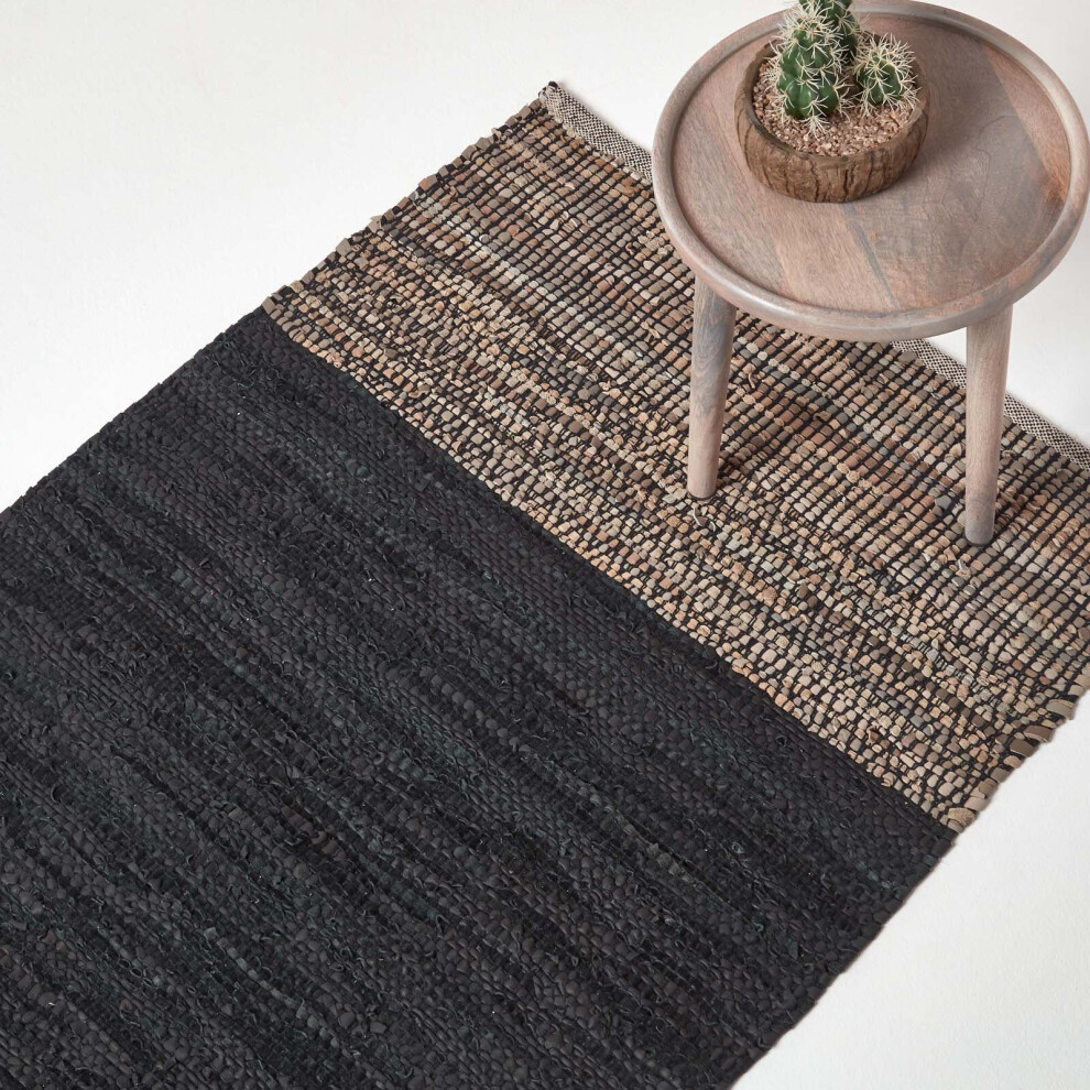 Recycled Leather Handwoven Herringbone Rug