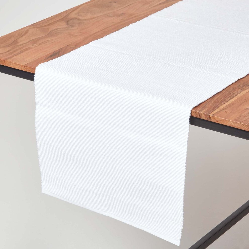 Homescapes (White) Cotton Plain Table Runner White