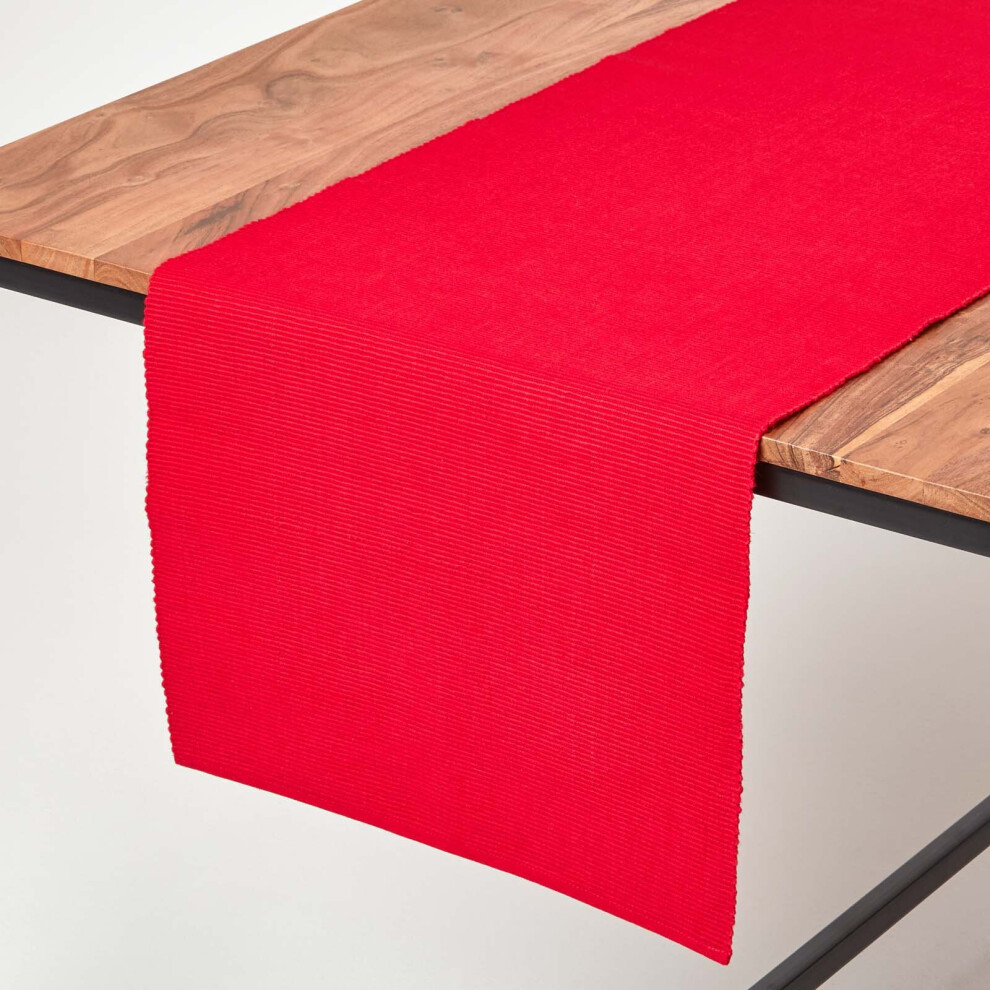 Homescapes (Red) Cotton Plain Table Runner Red