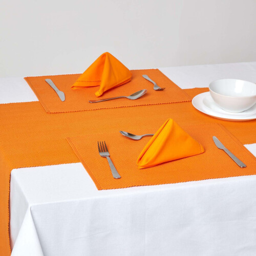 Homescapes (Orange) Cotton Plain Pack of 2 Placemats 1