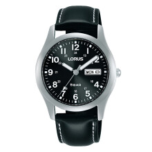 Mens Classic Watch with Black Leather Strap & Black Dial
