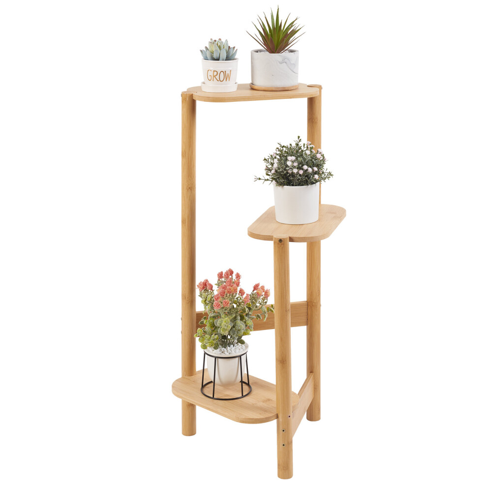 Unho 3 Tier Bamboo Tall Corner Plant Rack Garden Flower Pot Holder