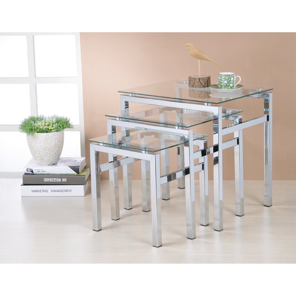 (Clear) Elsa Glass Nest of Tables 3 Clear Black Modern Set