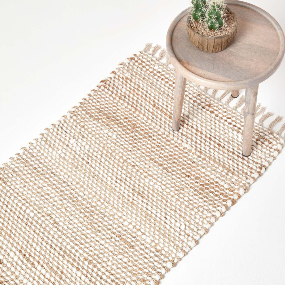 Homescapes (66 X 200 Cm) Horizon Neutral Chevron Hemp Chindi Rug