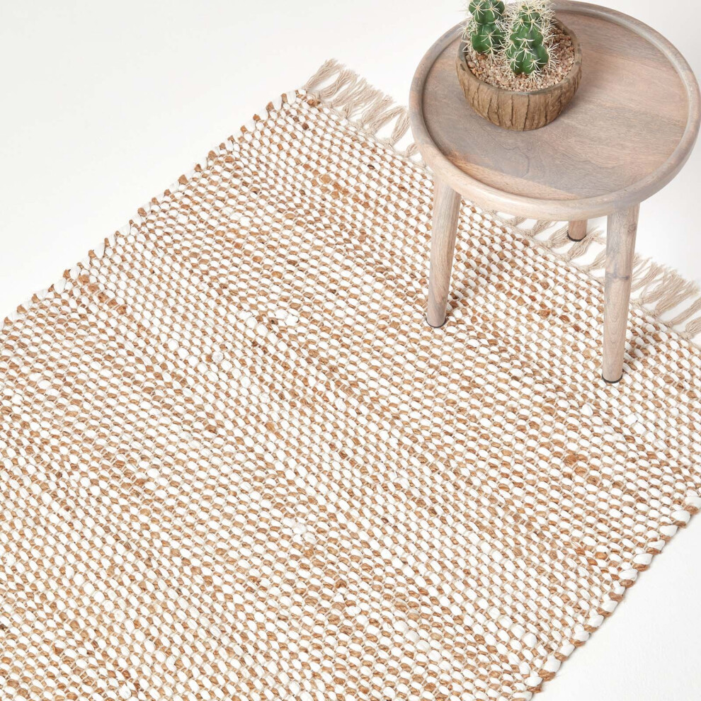 Homescapes (120 X 170 Cm) Horizon Neutral Chevron Hemp Chindi Rug