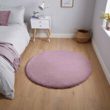 (Lavender Purple) Super Soft Fluffy Round Circle Shaggy Rug Mat 120cm Plain Pastel Colour Thick 6cm Shag Pile Area Carpet