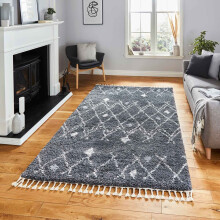 (Nordic - Grey, 160 x 220 cm) Tribal Shaggy Rug Scandi Living Room Bedroom Rugs Geometric Berber Style Nordic Shaggy Rugs Fringe Thick 5cm Pile Mat
