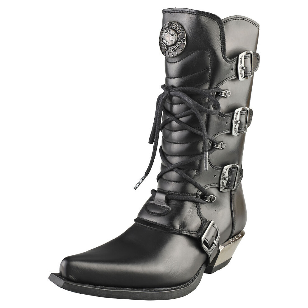 New Rock Cowboy Boots Unisex Knee High Boots in Black - Size 11 M - 10.5 W UK