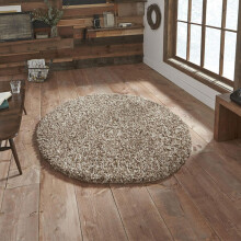 (Beige) Think Rugs Vista 3547 Shaggy Round Rug, 133 x 133 Cm