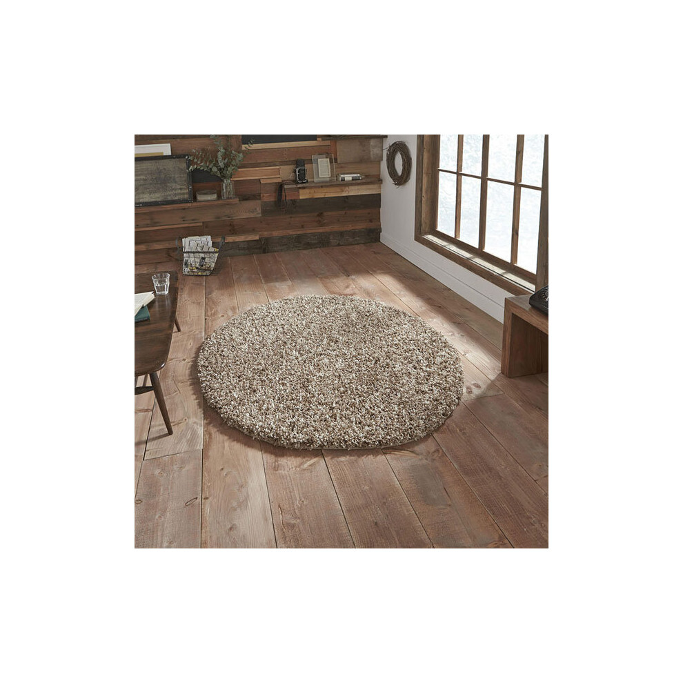 (Beige) Think Rugs Vista 3547 Shaggy Round Rug, 133 x 133 Cm