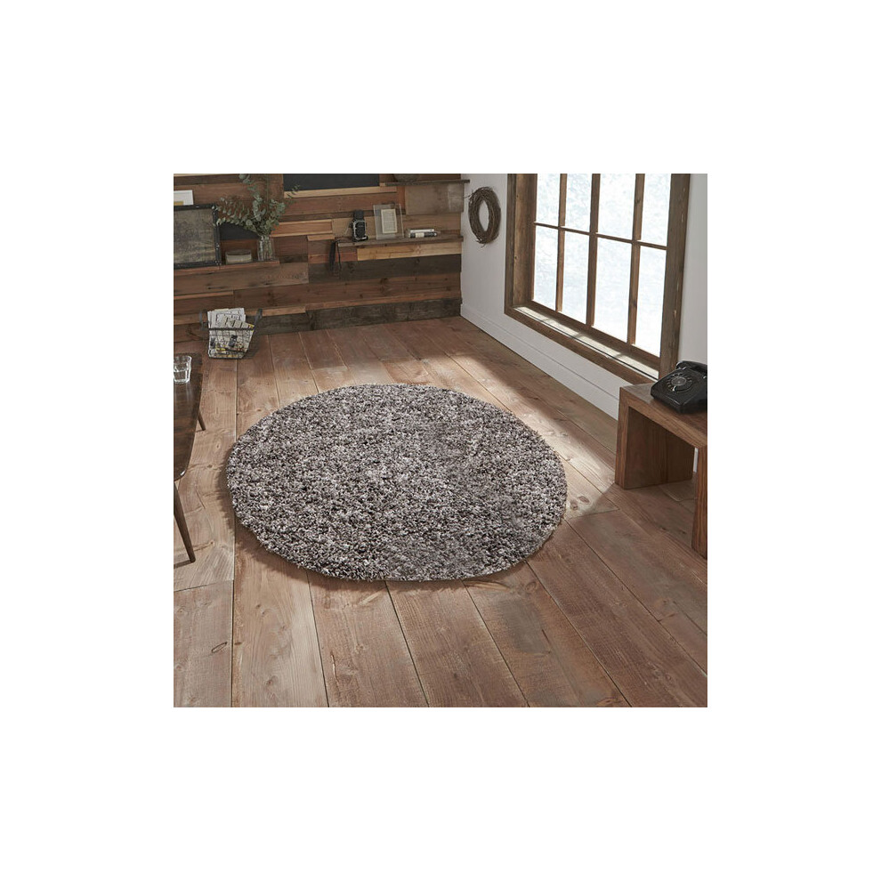 (Silver) Think Rugs Vista 3547 Shaggy Round Rug, 133 x 133 Cm