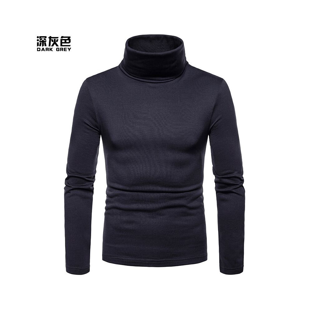 (Dark Gray, XL) Mens Turtle Neck Thermal Cotton Sweaters Turtleneck Stretch Shirt Tops