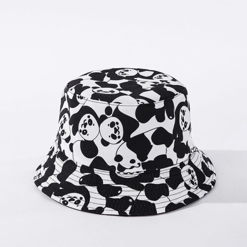 (Panda(Two-side)) Unisex Men Women Beach Sun Cap Black&White Print Folding Fisherman Bucket Hat