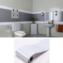 (White) Home Decor 5M Self-Adhesive Baseboard Waterproof PVC Wall Skirting Border Tile
