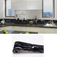 (Black Marble) Home Decor 5M Self-Adhesive Baseboard Waterproof PVC Wall Skirting Border Tile