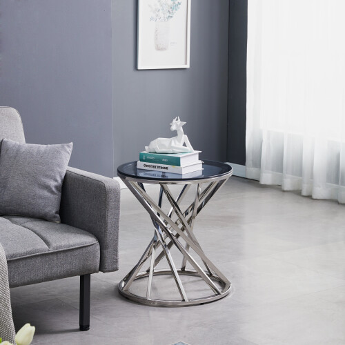 AINPECCA Silver Side Table Luxury Bedside Table Living Room 1