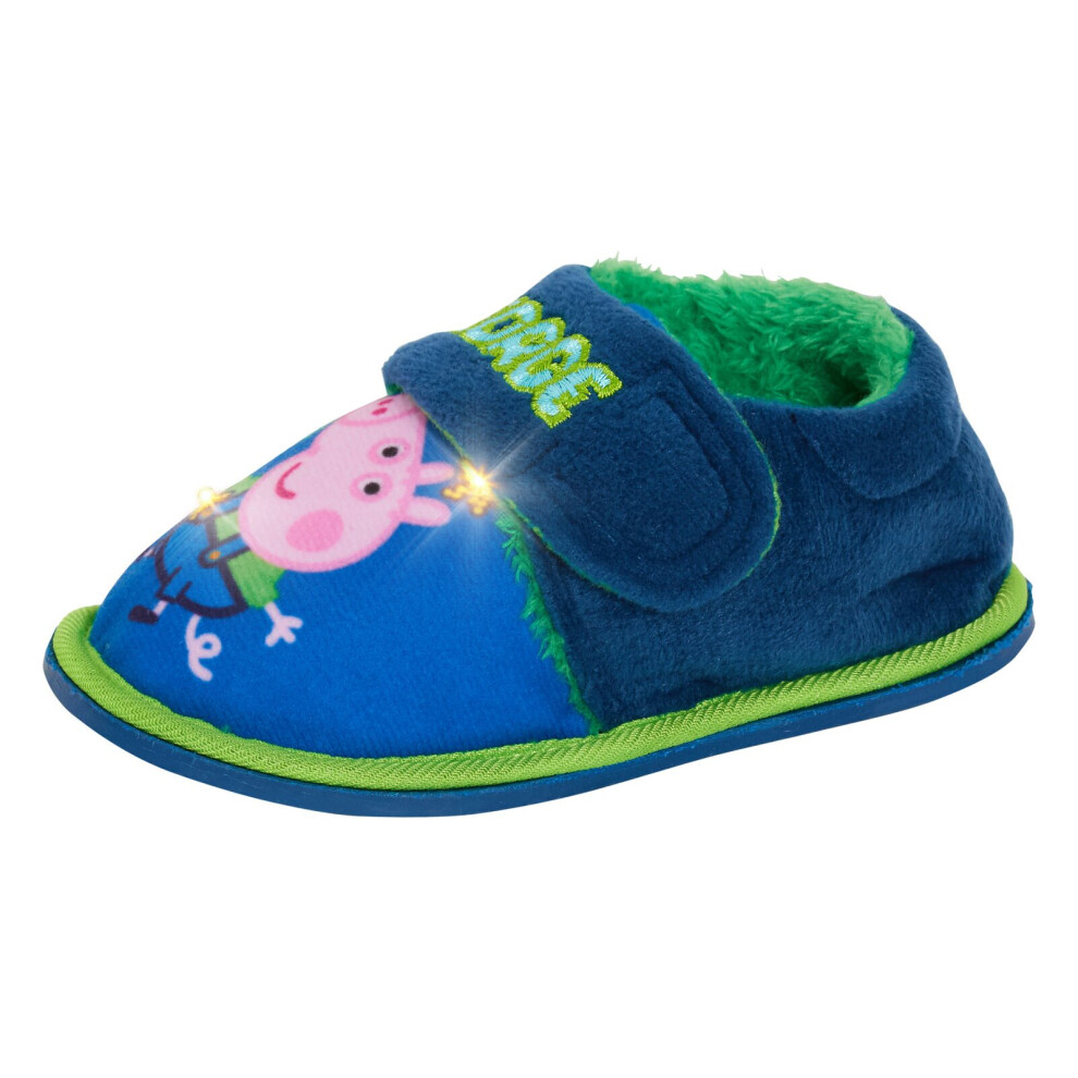 (UK 9 Child) Boys Peppa Pig George Pig Light Up Slippers Infants Dino Fur Lined House Shoes