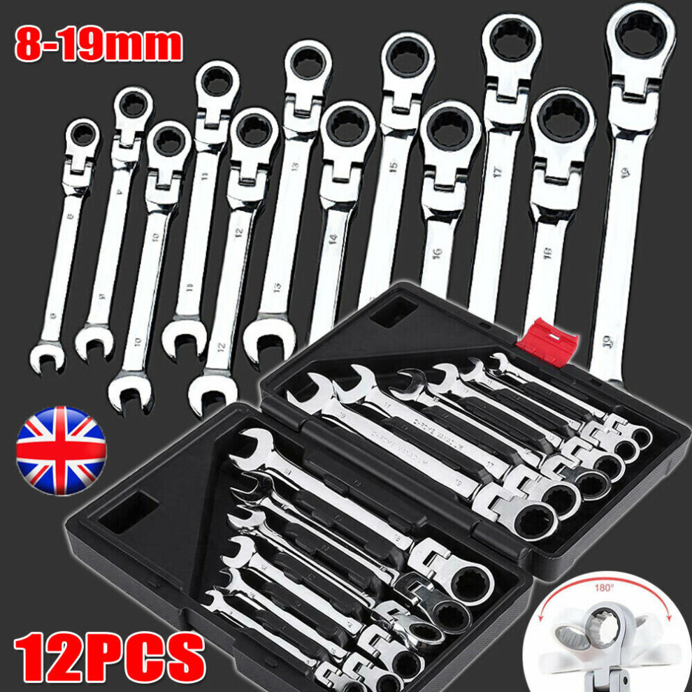 12pcs 8-19mm Flexible Ratchet Spanner Set Ratcheting Wrench Spanners
