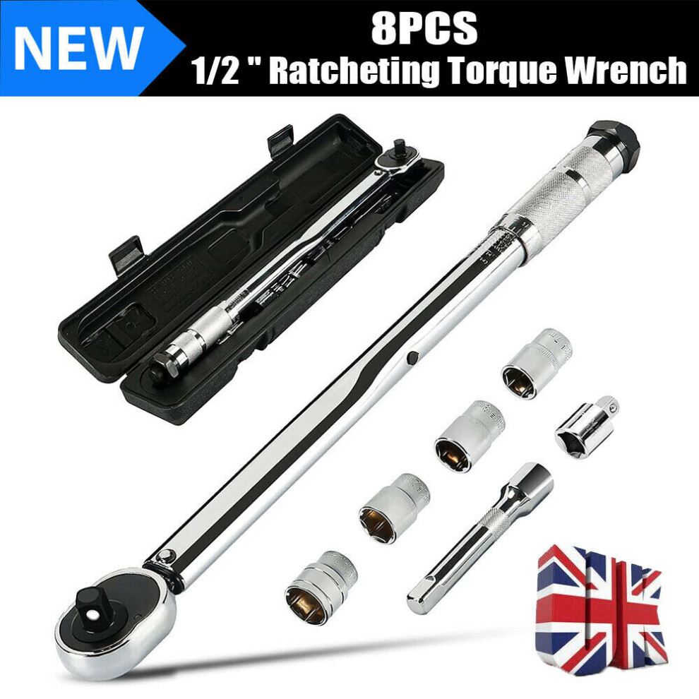 8Pcs 1/2 Inch Ratcheting Torque Wrench 28 - 210Nm With 4 Drive Socket-image-OPC-P8SC7JC-NEW