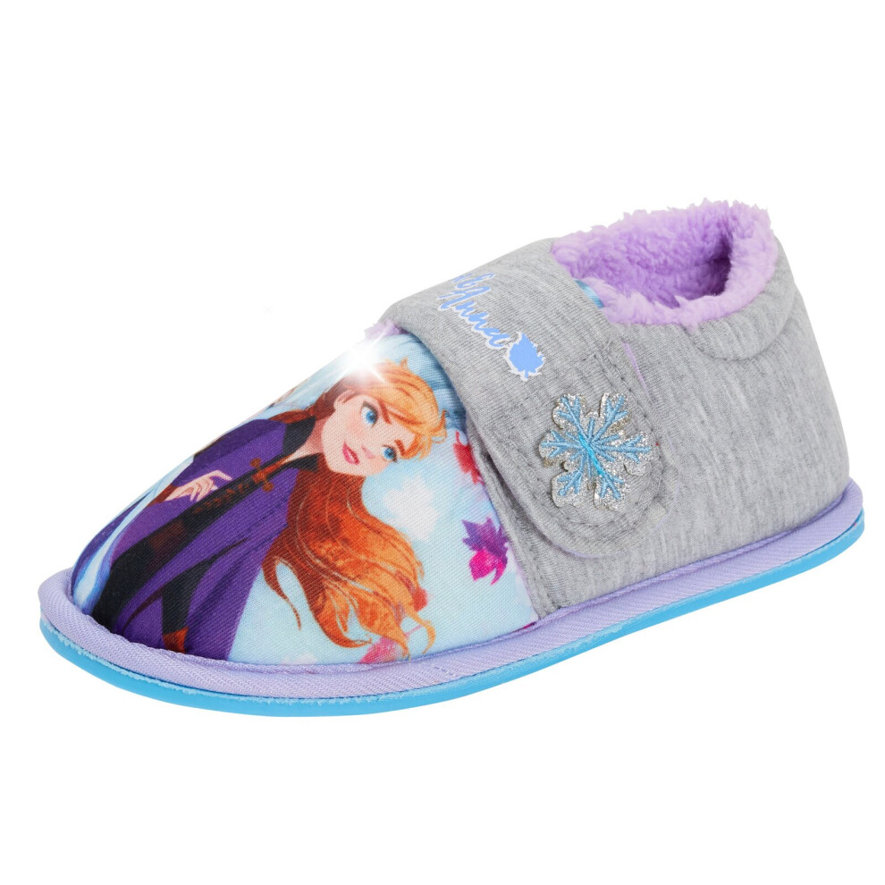 (UK 7 Child) Disney Frozen 2 Girls Light Up Slippers Elsa Anna Kids Fleece Lined House Bootie