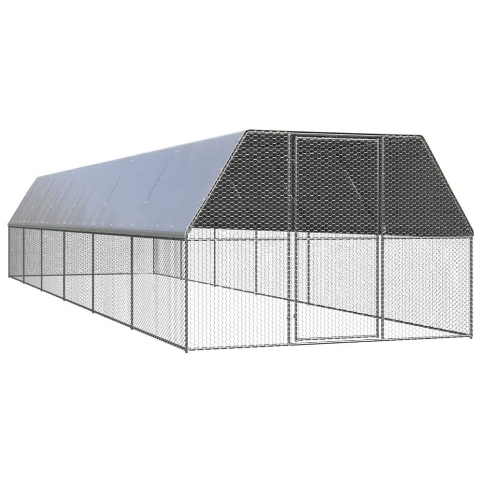 vidaXL Outdoor Chicken Cage Galvanised Steel Patio Chicken Hen House Coop Run